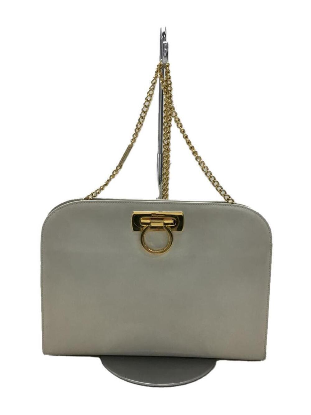 Salvatore Ferragamo Gancini chain shoulder bag leather Lady Diana Cream